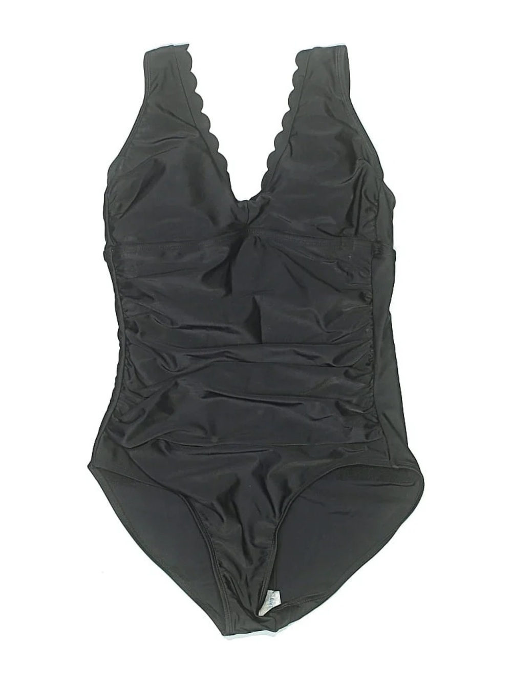 Shade & Shore Black Scalloped V-Neck One-Piece Swimsuit